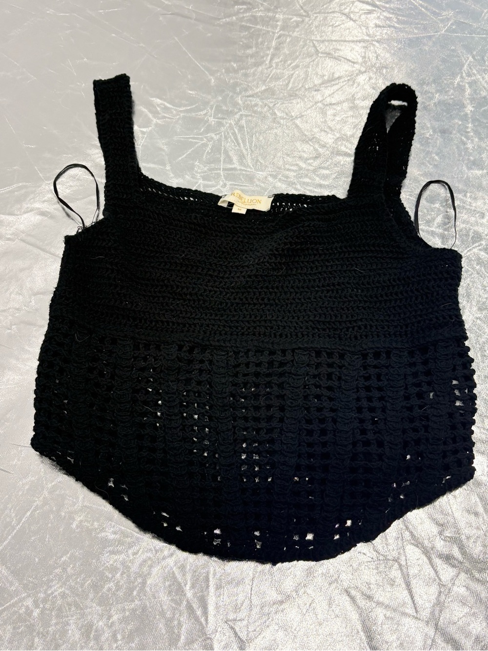 Black Crochet Square-Neck Camisole Tank